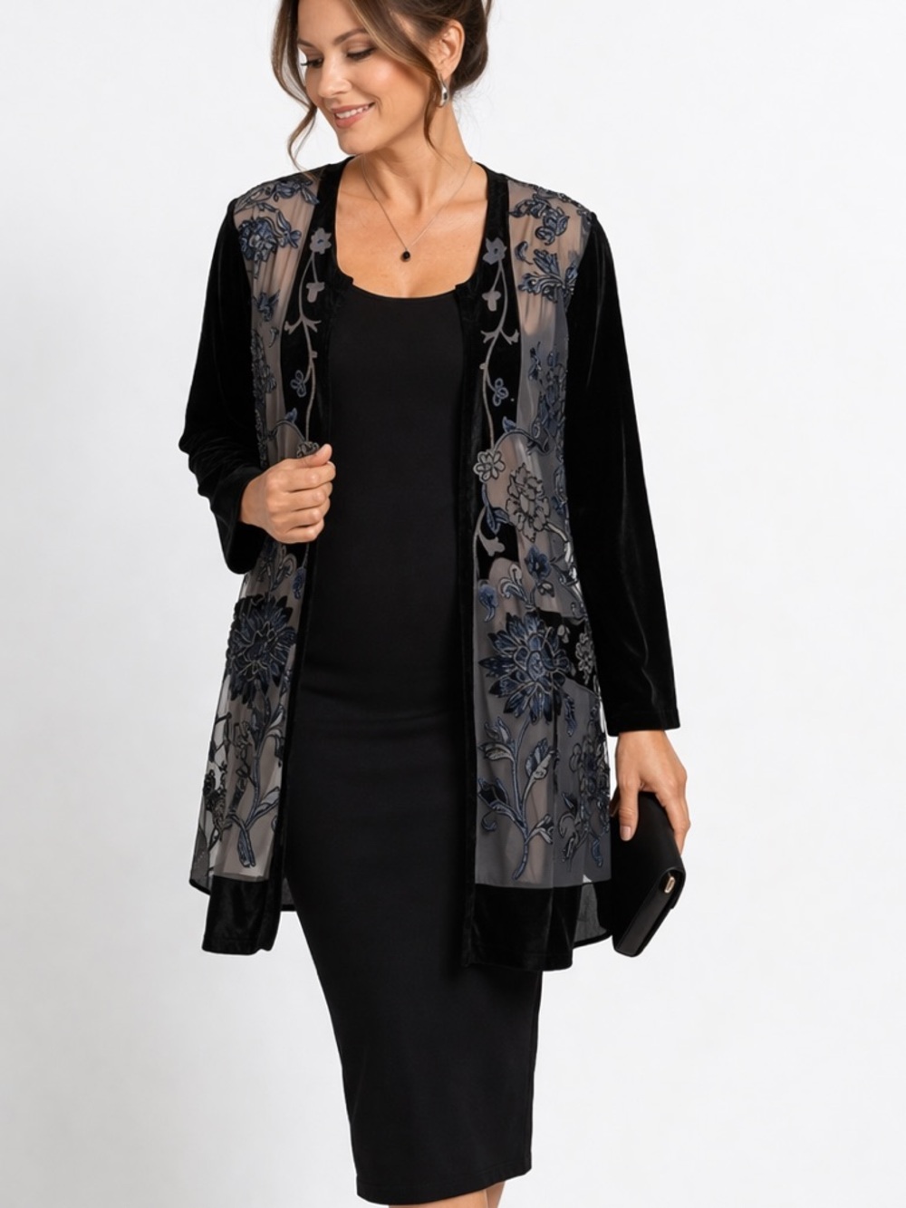 Carole Little Sheer Embroidered Velvet Burnout Jacket Floral Evening Duster 14